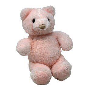 BABYTIME GUND Pink Teddy Bear 9" Plush Rattle 1986 Vintage